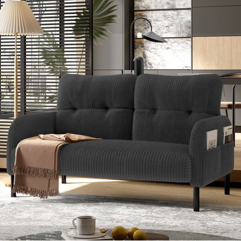 2-Sitzer-Sofa aus Cord mit Seitentasche, 120 x 75 x 79 cm, Grau HAVRYA (1/5)