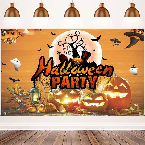Bannière d Halloween, bannière de décoration de citrouille, rideau d arrière-plan de photo de décoration de fête de citrouille d Halloween 180×110 CM (1/4)