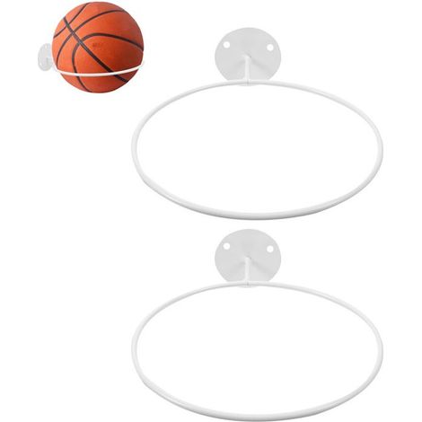 2 pièces - Support à ballons - Support mural en fer forgé pour ballons de basket et de football - Rangement multifonctionnel pour ballons de sport - Blanc - Convient aux ballons de basket et de footba (1/5)