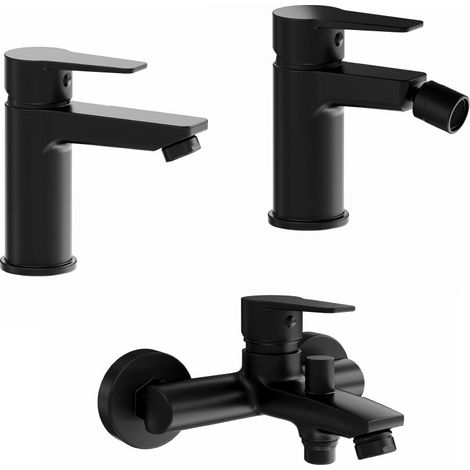 Set miscelatori lavabo bidet senza scarico ed esterno vasca c rubinetto nero opaco Jane (1/4)