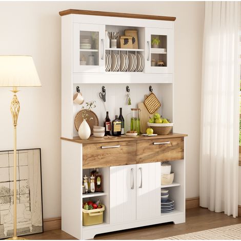 Buffet rangement 106x39x176,5 cm bois blanc OKMYHOME (1/5)
