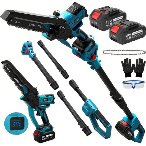 Tronçonneuse à chaîne télescopique sans fil de 20 cm avec batterie de 8000 mAh, tronçonneuse télescopique sans balais avec tige d'extension, hauteur de travail jusqu'à 4,5 m (longueur de la (1/5)