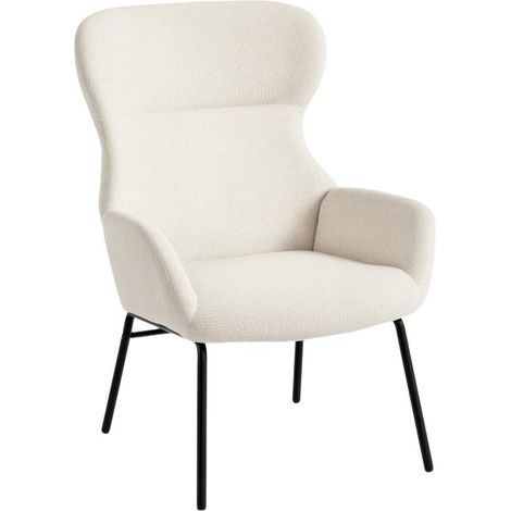 Fauteuil moderne capitonné de style oreilles, dossier haut, rembourrage épais, pieds en acier, blanc crème (1/5)