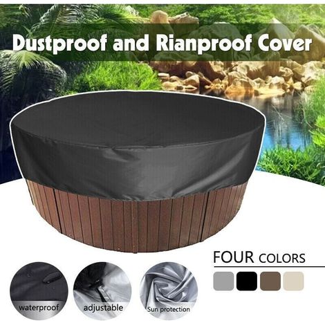 Couverture de baignoire ronde extérieure étanche, résistante à la poussière et à la pluie, résistante aux produits chimiques, protection diurne, noir/argent, rangement portable. (1/4)