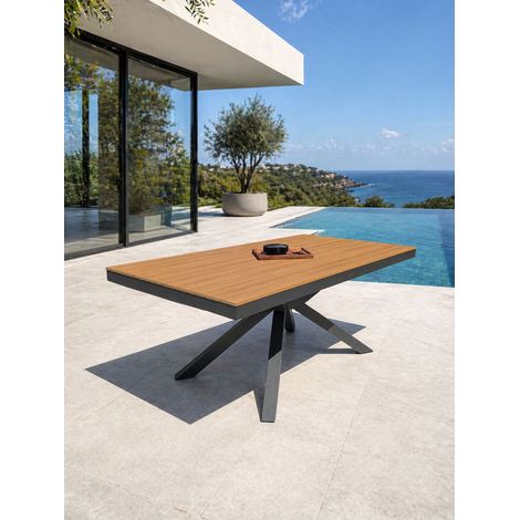 LAMU - Gartentisch aus Aluminium mit Tischplatte in Holzoptik – Anthrazitgrau