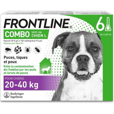 Combo Chien - Anti Puces, Anti-Tiques - Protège L'Habitat1, Élimine Puces Pendant 8 Semaines/Tiques Pendant 4 Semaines - Pour Chien 20 à 40 kg - Fabriqué En France - 6 Pipettes Spot-On (1/5)