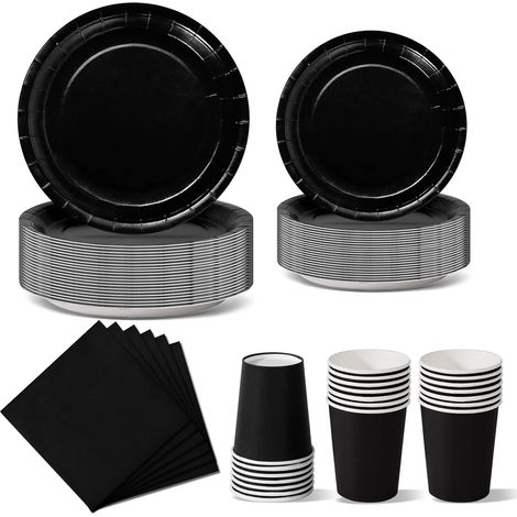 Nkaiso 96Pcs Noir Vaisselle Jetable Anniversaire-24 Invités (1/5)