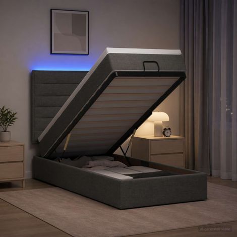 vidaXL Cama tipo otomana con colchón y LED Gris oscuro 90 x 190 cm (1/5)