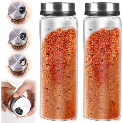 Pots à Épices en Verre Borosilicate: 2 Pièces 500ml Grand Bocaux Epices Avec Couvercle Pivotant, Salière à Épices 3 Types de Trous, Pots à Épices pour Conserver Les Epices Cuisine (1/5)
