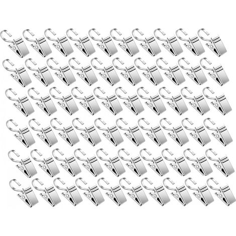 Ganci per tende con clip - Set da 60 pezzi - Ganci in metallo - Ganci per tende con fascette - Clip per tende con ganci - Tende da doccia - AquaForge (1/5)