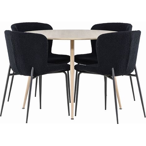 Plaza Essgruppe Tisch Ø100cm und 4 Teddy Stühle whitewash.