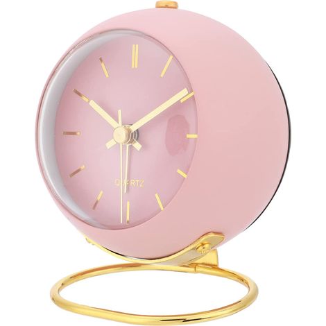 Réveil sans tic-tac, analogique avec lumière, réveil rétro puissant, réveil de table de chevet pour gros dormeurs, réveil de voyage à piles, petit réveil de bureau pour chambre d'enfant (rose) (1/5)