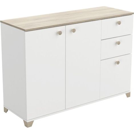 Buffet 2+1 portes 2 tiroirs Izzy blanc et bois (1/5)