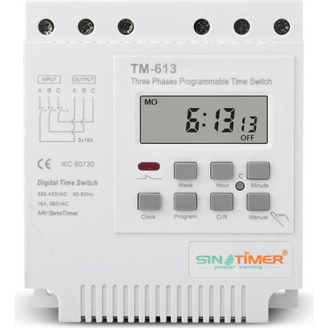 Relè temporizzato programmabile UlisemTM-613 380V/50-60Hz 16A Relè settimanale Interruttore timer di alimentazione Interruttore timer trifase Orologio digitale intelligente (1/4)