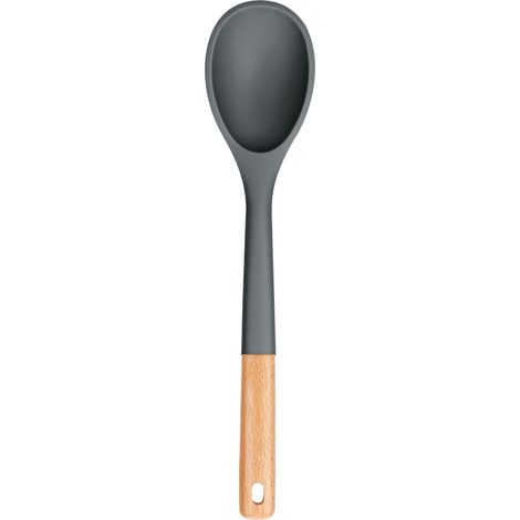Cuillère De Cuisine En Silicone - 33,5 Cm - Poignée En Bois - Résistant À La Chaleur Jusqu'à 230 °C - Pour Cuisiner Mélanger Servir - 1 Pièce (1/5)
