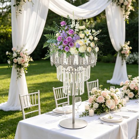 31x60cm Vase de table en argent pour fête d'anniversaire, centre de table floral pour mariage ou banquet d'anniversaire de mariage (1/5)