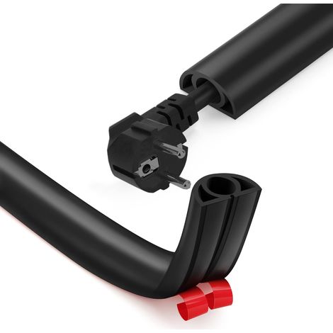 Goulotte autocollante flexible - 3 m x 25 mm x 13 mm - Goulotte de câbles flexible - Pour la maison, le bureau, l'école, l'entrepôt (1 câble épais / 3 m, noir) (1/5)