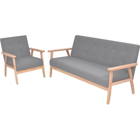 Sofa-Set 2-tlg. Stoff Hellgrau vidaXL (1/5)
