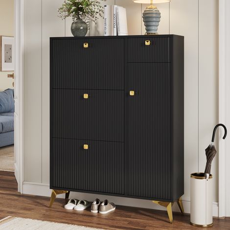Schuhschrank mit Stauraum 90x25x121 cm Schwarz OKMYHOME (1/5)