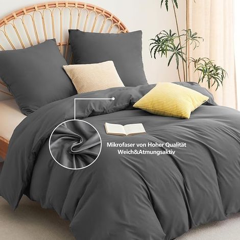 Copripiumino 260x240 con 2 federe 65x65 cm, completo letto per 2 persone per letto 200x200 con chiusura lampo, set copripiumino in microfibra, grigio scuro 260 x 240 240x260 (1/3)