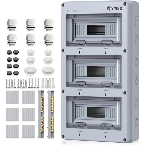 Coffret de distribution Étanche IP65 Intérieur/Extérieur 36 Modules Boîtier de Protection (510x275x110mm) avec Porte Transparente,6 Plaques de Décoration Incluses et Pré-perçage (1/5)