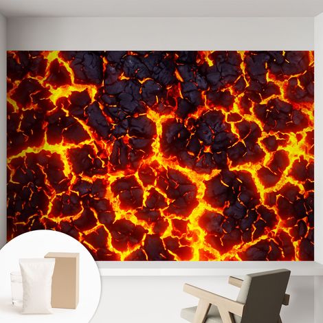 Papier peint intissé pour salon chambre à coucher peint imprimé Installation facile - Colle incluse gratuite Magma puissant 152x104 cm (1/5)