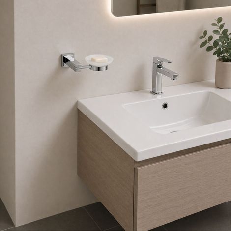 Porta sapone ottone cromato lucido linea calendula con piattino in vetro satinato finitura- cromo lucido - confezione 1 (1/5)