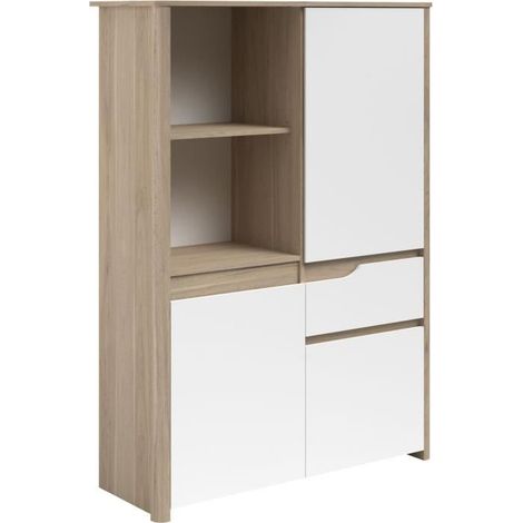 Bahut Haut BETTY - Blanc & Chene - 3 portes, 1 tiroir - 108.9 x 39.6 x 151.5 cm (1/5)