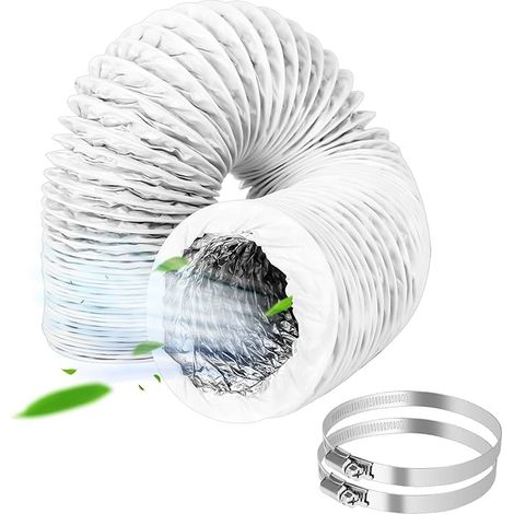 Tuyau d'évacuation d'air Ø 100 mm - 3 m - Flexible en PVC - Tuyau d'évacuation d'air - Tuyau de climatisation - Tuyau flexible en aluminium avec 2 colliers de serrage en acier inoxydable - Pour (1/5)