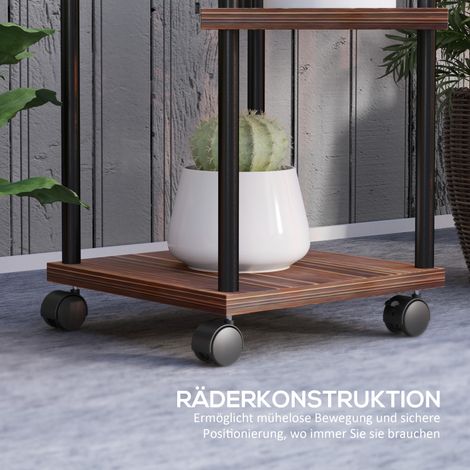Étagère à fleurs 5 niveaux, support pour plantes 5 étagères, design décalé, facile à déplacer, bois et acier (1/5)