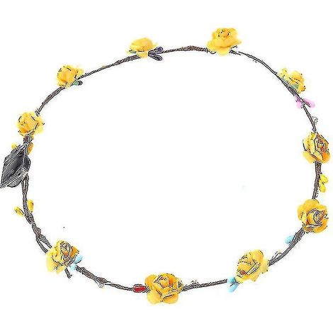 Couronne de fleurs LED lumineuse pour fêtes, mariages, anniversaires, Noël et Halloween (jaune, 10 fleurs, 10 lumières clignotantes) Fii