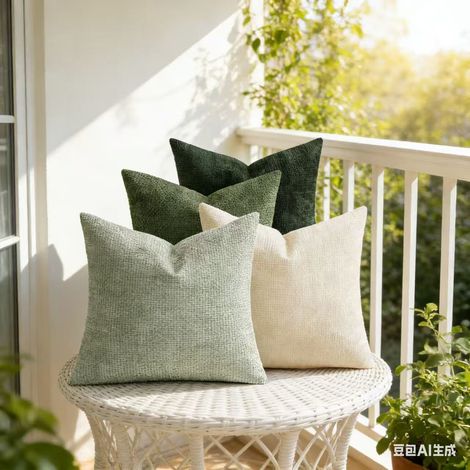 Chunky chenille throw pillowcase, cross-knit, simple solid color, soft sofa cushion cover -- 4545 -- green and white series