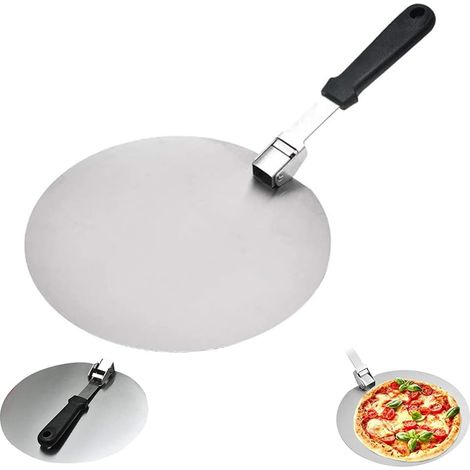 Pizzaspatel, runder Pizzaspatel aus Edelstahl mit rutschfestem Griff, geeignet für Kuchen, Pizzen und Torten (10-Zoll-Pizzaspatel).