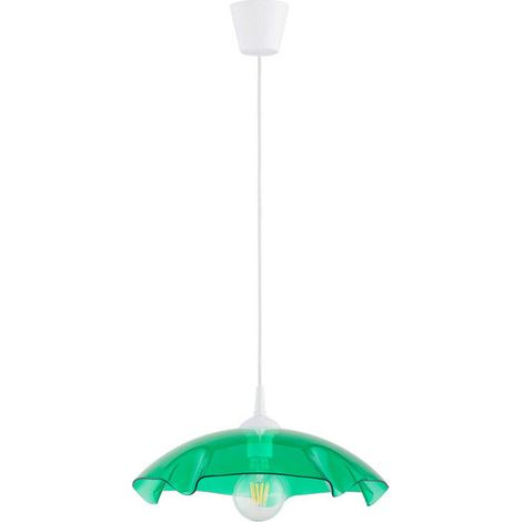 Alfa LILIA Decorative Pendant Ceiling Lamp, Green Glass Shade 39cm, Height 85cm, 1xE27 Socket Max 15W, Dimmable with Bulb, Modern Hanging Light