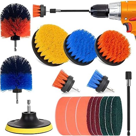 ZOLGINAH Brosse Nettoyage Rotative Perceuse Nettoyage Voiture Brosse Visseuse 18PCS Pour voiture, Jantes, Baignoire, Carrelage, Cuisine, Canapé, Coins et Barbecue