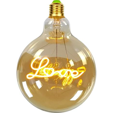 Ampoule LED rétro sphérique, grand modèle, culot G125 4W, motif lettres, ampoule décorative spéciale, jaune chaud, design cœur (1/5)