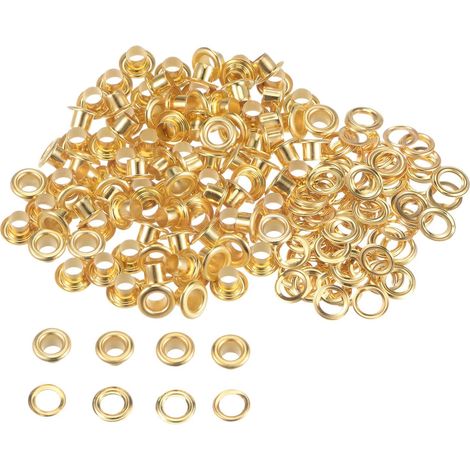 100 - Œillets en Métal - Rondelles - Fixation Renforcée pour Cuir et Tissu - Projets DIY - Or - 4mm x 8mm