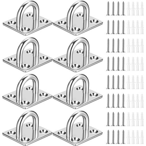 8 pcs Plaque à œillets robuste, anneau d'agrafe, boucle de crochet, matériel d'ombrage en forme de U – Crochets de hamac de plafond mural M5 pour suspension pivotante – Acier inoxydable 304 (1/5)