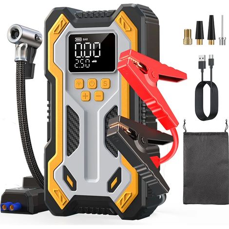 Démarreur de voiture multifonctionnel (6000 mAh) 12V (avec pompe à air et chargement sans fil), adapté aux véhicules essence/diesel. (1/5)