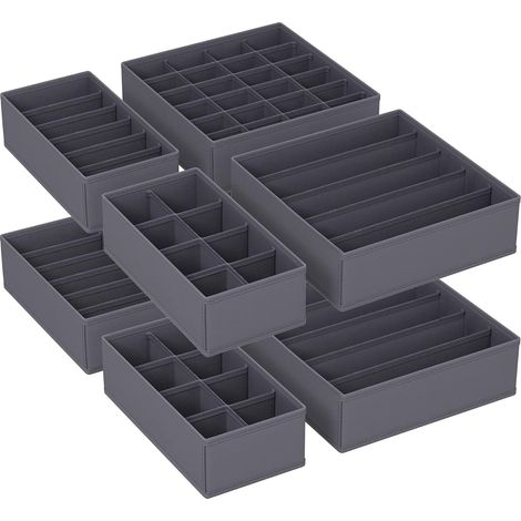 SONGMICS Lot de 8 Séparateurs de Tiroirs, Organiseur de Sous-vêtements Pliables, pour Soutiens-gorge, Culottes, Chaussettes et Cravates, Boîtes de Rangement en Tissu pour Armoires, Gris RUS08GY (1/5)