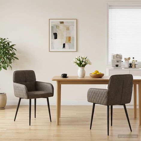 Chaises de salle à manger x2 en simili daim gris foncé avec accoudoirs, 59 x 56,5 x 85 cm - PANGIVO (1/5)