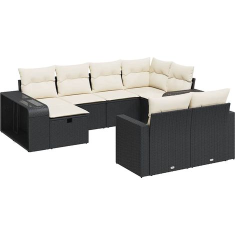 Set de sofás de jardín y cojines 10 pzas ratán sintético negro vidaXL (1/5)