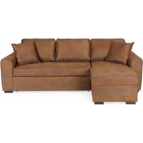 Canapé d'angle convertible réversible 4 places - Tissu Marron vintage - L 244 x P 151 x H 90 -HAMILTON -Fabriqué en Ukraine (1/5)