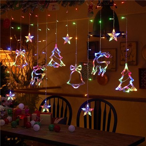 Rideau Lumineux de Noël, Rideau Lumineux 138 LEDs, 3.3M Guirlande Lumineuse Noël Étoile Renne Sapin Intérieur Extérieur 8 Modes Rideau Lumineux USB Guirlande Lumineuse Fenêtre Noël Décoration (1/5)