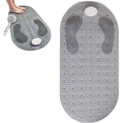 Tappetino antiscivolo per doccia/vasca con ventose e funzione massaggiante, antimuffa e lavabile in lavatrice, colore grigio. (1/5)