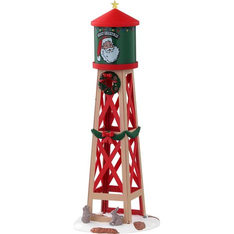 Torre rossa e verde con ghirlande decorazione per villaggio di Natale "Rustic Water Tower" (1/4)