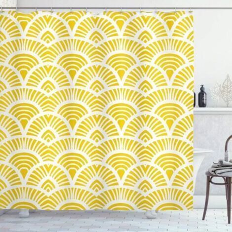Rideau de Douche -  Vintage Jaune et Blanc - 150x180 cm - Hydrofuge - Lavable en Machine
