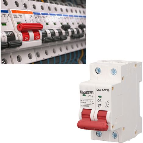 Disjoncteur miniature DZ47s-63Z C20 2P 1000 V CC pour systèmes photovoltaïques solaires, capacité sectionnelle 20 A sur rail DIN, 6000 A (1/5)