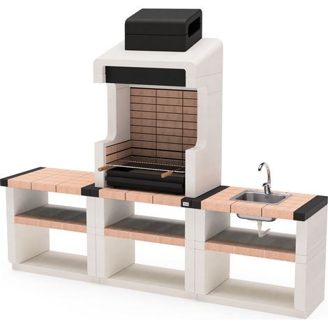 TUOZI - Barbacoa de Obra Prefabricada con Fregadero y grifo modulares DURANGO PLUS (Blanco, arenisca, negro - 210 x 58 x 58 cm) - Uso en Exteriores