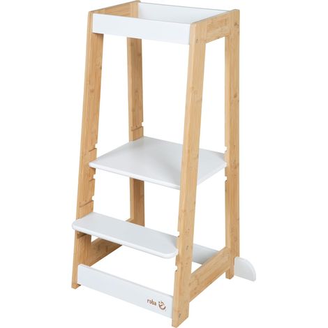 Tour d'apprentissage en Bois - Bicolore - Tabouret Sécurisé pour Enfants - Idéal comme Aide en Cuisine - Supporte jusqu'à 80 kg - Bambou Certifié (1/5)